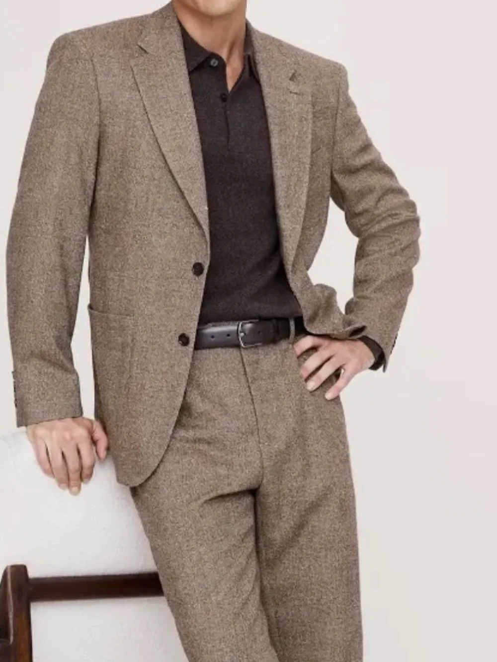 Banana Republic Herringbone tailored Light Brown Two-Button Blazer 42R Cotton